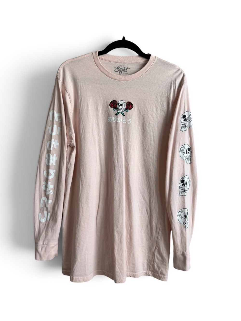 Eighty Eight Brand Pink Skull Roses Long Sleeve Shirt Medium GUC Japanese